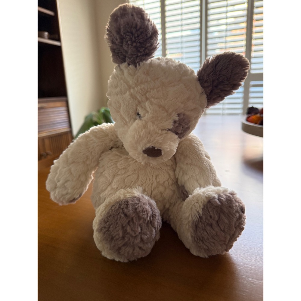 Mary Meyer Plush Puppy Dog Stuffed Animal Cream Brown Spot Soft Putty Gray Tan